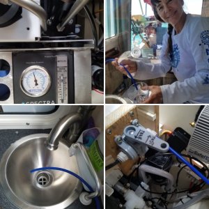 Dana loading up the huge Spectra watermaker box.
