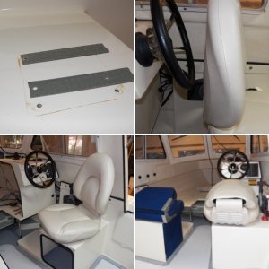The original seats were Sunbrella over flat foam over a piece of plywood.  After a few years, they feel like Sunbrella over plywood.  The widest part of the original seats was at the aluminum hinge right at the bottom, causing my pilot seat to interfere with the throttle when I rotated the seat.