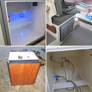 cutout mod for new fridge, DC muffin fan to left ventilates cabinet