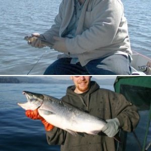 (gljjr) Justin with 18lb Hatchery Silver caught Sept 2004 at Sekiu