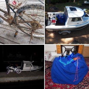 I am assuming that I won't need a dinghy because my boat is the size of a dinghy.  What might be nice is a grocery getter on shore.  This is a folding bike, not unusual for a boat.  What is unusual is that it is electric.  20 mph and a 30 mile range.  48# including battery.