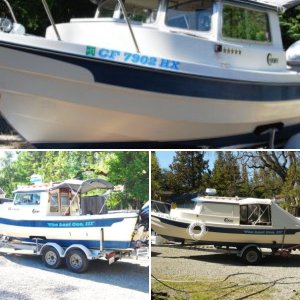Been some changes since she came home (photo 3) June 2010
Black tape on sides mark the approx. locations of the 20" legal sturgeon slot for CA from back of boat.
