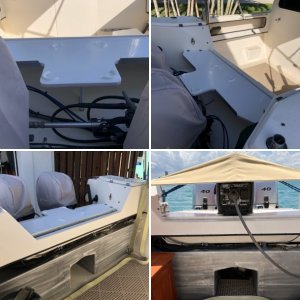 Generator/ Utility fiberglass platform 
Cedar anchor locker for aft anchor.