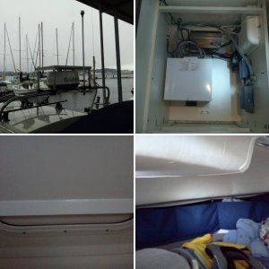 Vlock used to quick-mount emergency motor (carried for dinghy anyway)

More steerage abilily than travel ability and would at least provide some control while waiting on help.