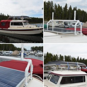 The rack is desined to keep the kayak parallel to the boat.  By doing so the stern does not wear on the bimini, nor does the kayak act like a parachute and catch the wind.