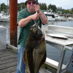 Mike with a 40lb halibut