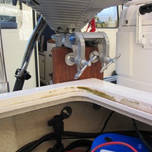 Media 'Can open hatch with motor mounted.  (Battery moved aside for installing mount)' in album 'West Marine RU3 fits just right.'
