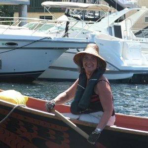 Media 'Caryn paddling in Native Canoe' in album 'Port Sidney, BC and Mount Baker in the background'