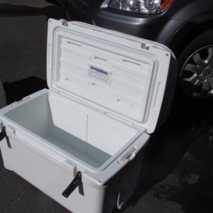 Media 'note gasket latches hold lid down tighter' in album 'Both 65 quart coolers the Igloo on left and the Engel on right. Externally the Engel is both heavier and bigger due to the extra insulation thickness. They are both the same size internally. Supposed to hold ice much longer. We use a 120 quart Igloo for fishing which are just day trips so ice keeping isn't as critical as weekly cruises, Will-C'