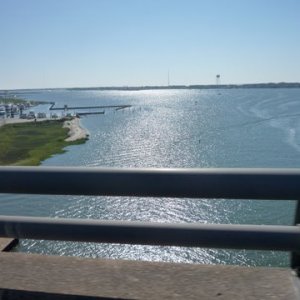 Leaving Cape May, distant water tower is where we were  anchored for a couple of days. Five minutes to Cape May inlet and the Atlantic Ocean