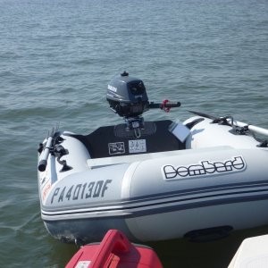 The town car a Bombard Air Max-2 (55 pounds) with a Yamaha 4 stroke 2.5 hp motor