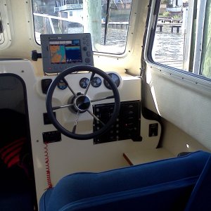 Media 'Helm With Raymarine C80 Multifunction Display' in album '22 Inch Horizontal Bulkhead Enlargement & 24 Inch Copilot Handrail'