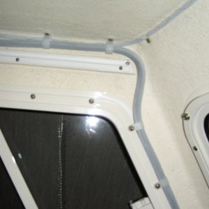 Media 'Across the roof line and down the "A" pillar then into the V-berth to the power & 740S unit.' in album 'New radar; 18" Garmin HD.'