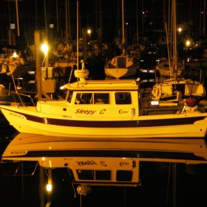 Media 'Friends Cal 09 Oct.  SleepyC at the Boat Haven dock, Port Townsend.  Too dark to make the run into Mystery Bay, too new to rely on the radar.' in album 'All Dressed up for the 4th of July. HH Cal 09-07 Jul'
