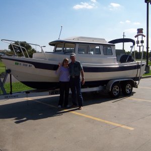 Bill and Sue with their new 2003 C-Dory 22 in Lafayette, Louisiana.