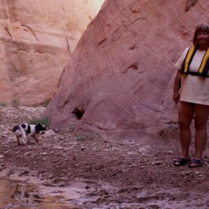 Patty and Baxter at the End of the Water in Twilight Canyon 9-20-08