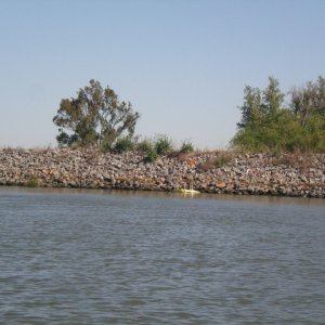On my way to Rio Vista I saw this craft about 8ft long. Then I saw a USGS boat on the oppsite shore. I think this was a bottom survey vessel.