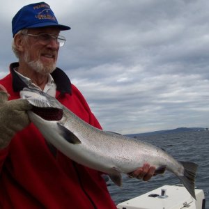 Dad with his 12.42 pound coho during Everett Coho Derby