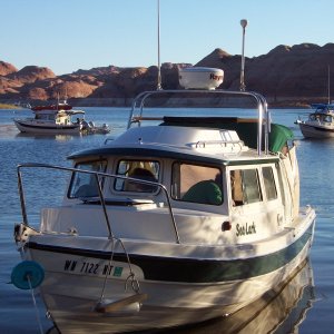 Sea Lark on the beach and C-Cakes and Voyager at anchor at Oak Canyon 9-25