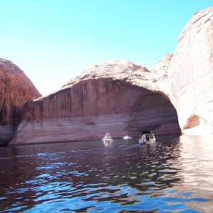 On the left you can see the entrance to Cathedral in the Desert in Clear Creek Canyon on the Escalante River Arm 9-27