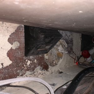 Core rot due to improper bedding of bilge pump screws by previous owner.