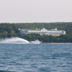 Ferry from St. Ignace, MI passing the Grand Hotel on Mackinac Island