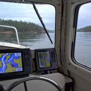 Poking into Garrisson bay after checking thru customs via cell phone thanks to Nexus pass