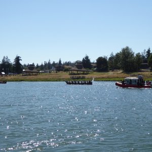 2018 Power Paddle to Puyallup. Each tribe's boat had a support boat or two.