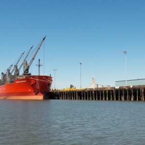 Media 'A ship loading something.  Bet is has something to do with wood.' in album 'The 28th street boat launch in Hoquiam.  It is new.  It wasn't here when I had my paper route on 28th street.'