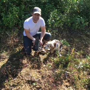 Tim Jr. & Bodie on his last stupid chicken hunt (Bodie's last hunt)
