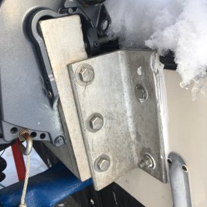 3 x 4 x 3/8 angle with a piece of channel for the actual mount surface. Alu. with 1/2" 316L stainless bolts.