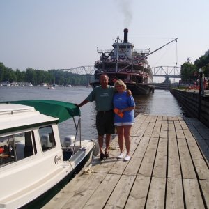 Grand Excursion of 2004 Red Wing,MN. the Mississippi Queen in the background.