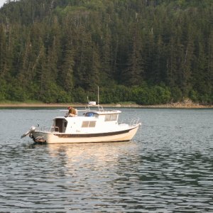 My brother enjoying the "Sun Deck" while anchored in Boat Harbor on Lynn Canal near Auke Bay (Juneau)