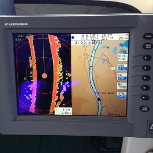 Radar and Chart Plotter display from Oct 2013 cruise from Boston to Wood's Hole.