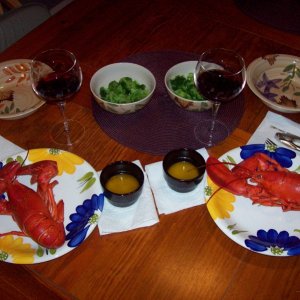 Mmmm...fresh lobster for dinner.  I caught them today with scuba off the coast of Marblehead.