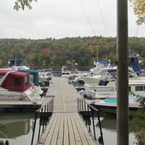 Chipman Point Marina at the southern portion of Lake Champlain if you look closely there is a black and white C-Dory 25' on the right hand side of the dock and our boat is out on the end.