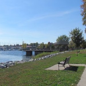 Looking south from the riverside park in Rouces Point at the Gaines marina where we left our truck and trailer in their storage lot while we cruised up from NYC
