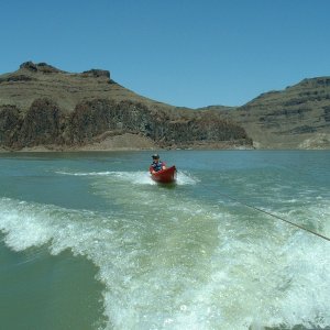 (B~C) towed the kid in the kayak untill his hands gave out, we where trying for a kayak land speed record