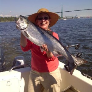 A happy wife with a nice 16lb coho