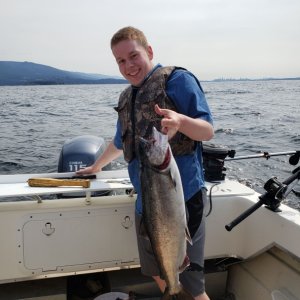 Media 'My wife's nephew with his first ever fish!' in album 'A happy wife with a nice 16lb coho'