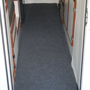 Gray in-door/out-door runner from Home Depot - minimal trimming needed