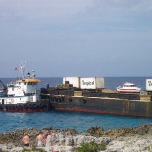 Craig got to drive the truck onto the barge and drive her off.  Here she is, waiting patiently for Craig to pull the truck round.