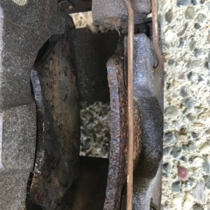 Media 'UFP brand brakes.  Rusted beyond saving.' in album 'Caliper clearancing.  Very minimal amount.  1/16" probably.'