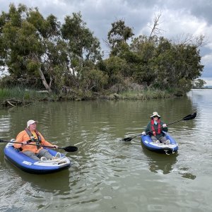 Colby and Steve kayaking at the Duck Club