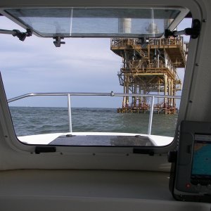 Anchored off an active oil rig about 3 miles out. We did pretty good here several days in a row.