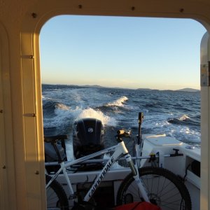 Crossing a slightly breezy Bellingham Bay Thursday night