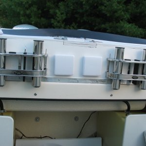 (Not For Hire) Four rod holders and two drink holders on wave barrier board. Not for fishing but for transport, etc. See some of the fishin' photos.