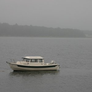 Mahone Bay, Nova Scotia.  Otter at her mooring off Klungemache Island.  She seemed right at home.