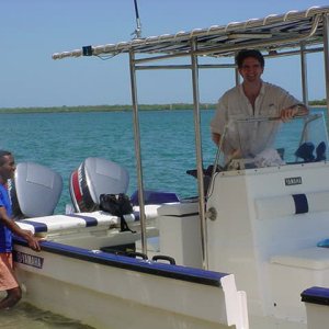 Tom on Tusitiri's tender after a great cruise along Kenya's wild northern coast