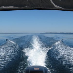 Westbound to Sequim. Pt Wilson on the right & Protection Island on the left.  Flat like a lake!
